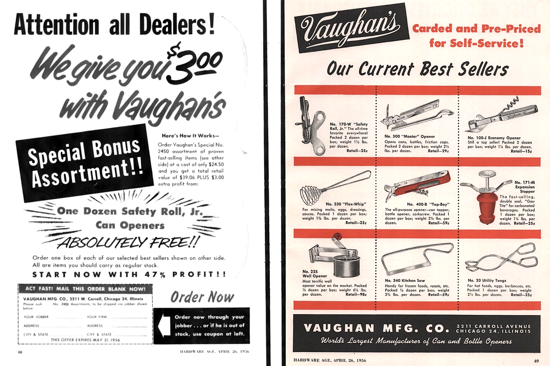Vintage Vaughan's Master Opener Chicago 24 USA Pat No 177041