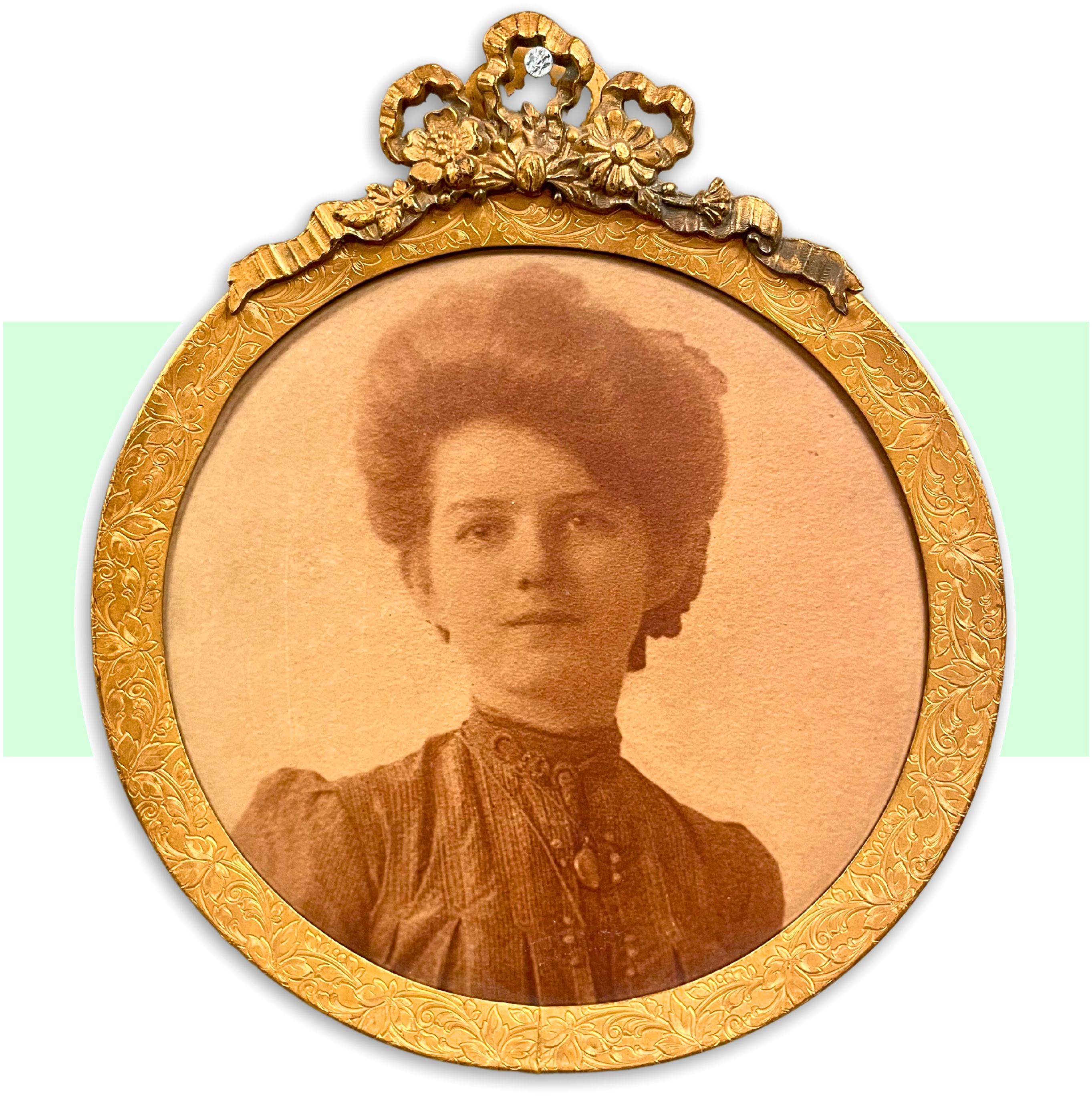 Antique 7.5 Celluloid Photograph Portrait Round Tin Button Memorial Man  Woman